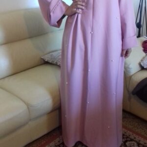 robe abaya large longue perlé rose